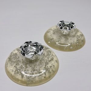 Vintage Lucite 🫶 Rare Silver Fleck Candlestick Holders Home Accents Set of 2